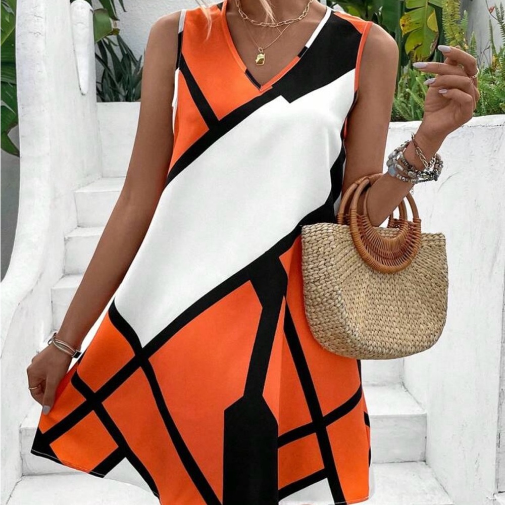 Orange and Black Geometric Dress